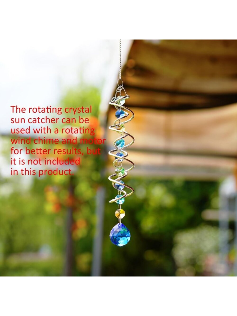 New 20.5in Sea Blue Crystal Gazing Ball Spiral Wind Spinner Suncatcher